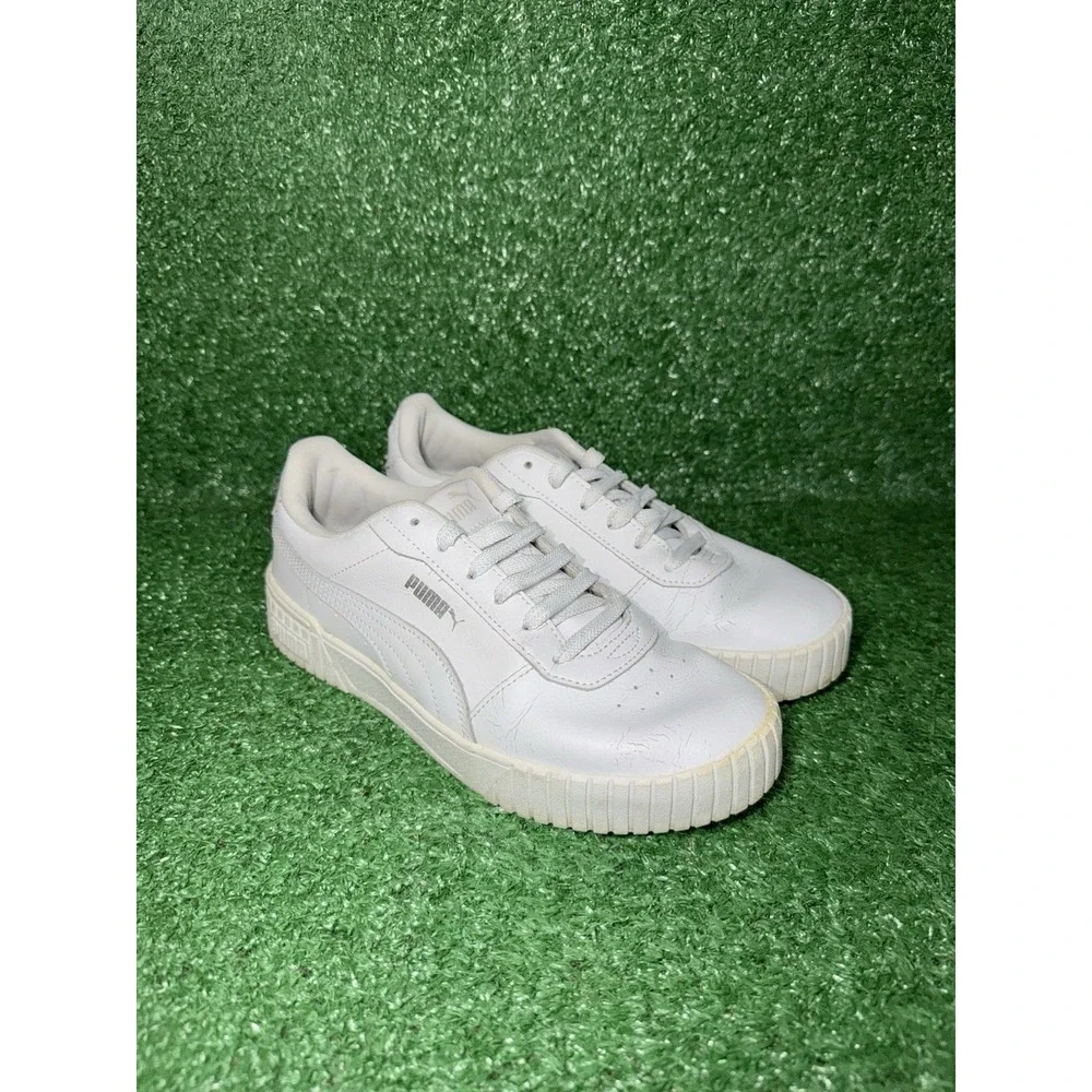 Puma Women Size 8 White Leather Casual Daily Lace Shoes Court Carina 2.0 Sneaker